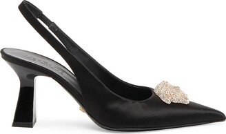 70MM Crystal Medusa Satin Slingbacks