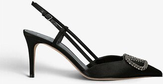 Womens Black Vlogo Crystal-embellished Satin Slingback Courts