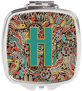 CJ2013-HSCM Letter H Retro Tribal Alphabet Initial Compact Mirror