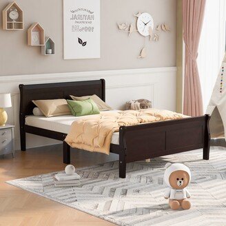 GREATPLANINC Queen Size Wood Platform Bed, with Headboard and Wooden Slat Support, for Kids Teens Aldult Bedroom, No Box Spring Needed