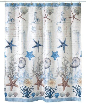 Antigua Starfish & Seashells Printed Shower Curtain, 72 x 72