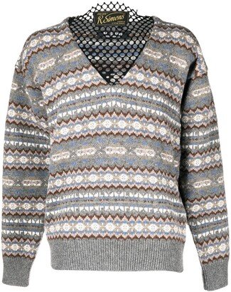 Mesh-Insert Fair Isle-Knit Jumper