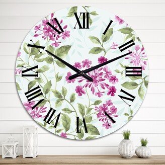 Designart 'Pink Flowers On Light Blue' Patterned wall clock