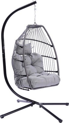Rattan Swing Hammock Egg Chair with Cushion and Pillow