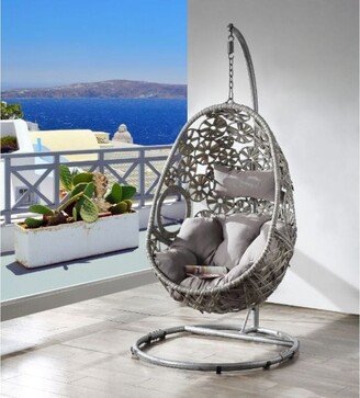 TiramisuBest Patio Light Gray Fabric & Wicker Hanging Chair with Stand