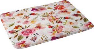 Utart Hygge Watercolor Midsummer Dogroses Pattern Bath Mat Pink