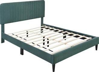 Full Size Upholstered Platform Bed,No Box Spring Needed, Velvet Fabric,Green