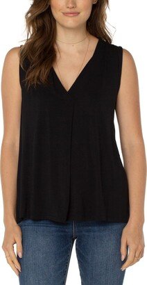 Los Angeles Womens Petite Sleeveless V-Neck Modal Knit Top Black Medium