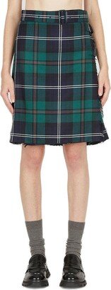 Checked Buckle Detailed Frayed Edge Mini Skirt