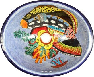 Mexican Talavera Sink Oval Drop in Handcrafted Ceramic - Fish
