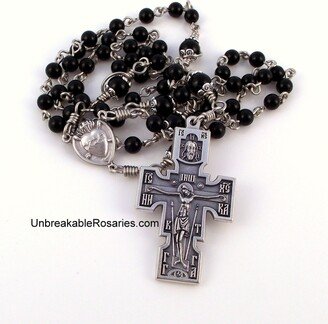 Sacred Heart Of Jesus Onyx Rosary Beads With Saint Michael The Defender Orthodox Crucifix By Unbreakable Rosaries