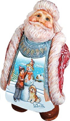 G.DeBrekht Scenic Santa with Child and Dog Making Snowman Figurine