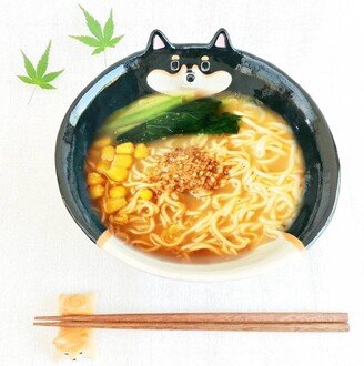 Black Shiba Inu Ramen Noodles Bowl 600Ml Dog Lovers Item Japanese Handmade Pottery Work