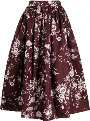 Floral-Print Faille Midi Skirt