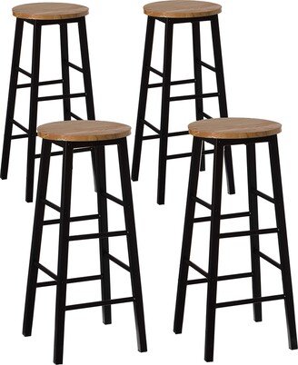 Set of 4 28 Wooden High Rustic Round Bar Stool with Footrest for Indoor and Outdoor