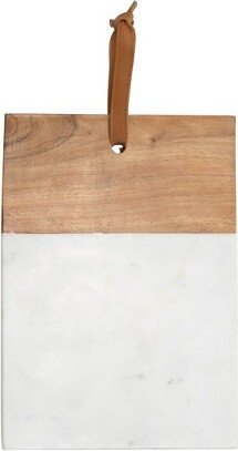 Small Square White Marble and Wood Kitchen Serving Cutting Board