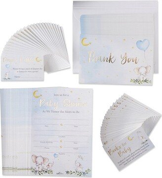 Elephant Baby Shower Invitation & Thank You Card Bundle - Blue (Set of 25) | 28573BL