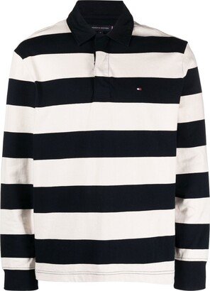 Striped Long-Sleeved Polo Shirt-AA