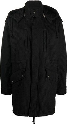 Drawstring-Hooded Zipped-Up Parka Coat
