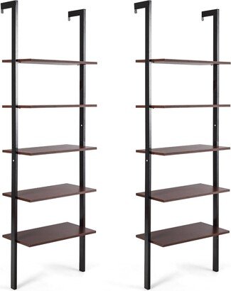 2PCS 5-Tier Ladder Shelf Wood Wall Mounted Display Bookshelf