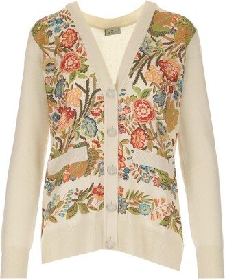 Floral Pattern Silk Panel Cardigan