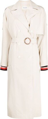Stripe-Detail Belted Trench Coat