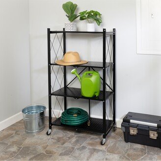 Collapsible 4-Tier Wheeled Metal Shelf