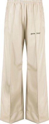 Faux-Leather Wide-Leg Track Pants