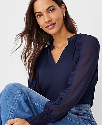 Petite Ruffle V-Neck Top