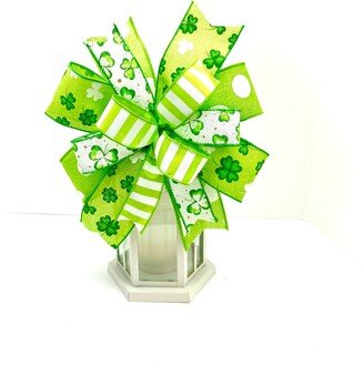 st. Patrick's Day Wreath Bow, Lantern Topper Shamrock Ribbon, Irish Patty's Bow Decor