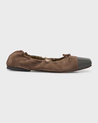 Suede Monili Cap-Toe Ballerina Flats