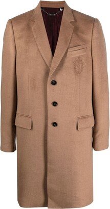 Embroidered-Crest Single-Breasted Coat-AA