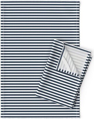 Nautical Stripe Tea Towels | Set Of 2 - Smaller Navy White By Kristeninstitches Dark Blue Linen Cotton Spoonflower