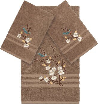 Turkish Cotton Spring Time 3Pc Embellished Bath & Hand Towel Set-AA