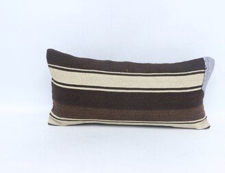 Throw Pillow Cover, Antique Pillows, Turkish Kilim Pillow, Brown Striped Cushion, Handmade Gift 5720