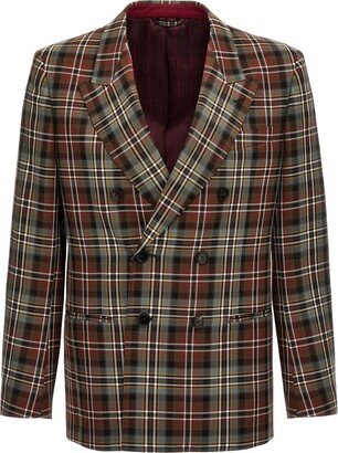 Double-Breasted Check-Patterned Blazer