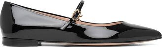 Ribbon Jane black patent strap ballerinas