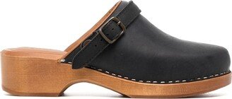 Wooden-Platform Leather Clogs