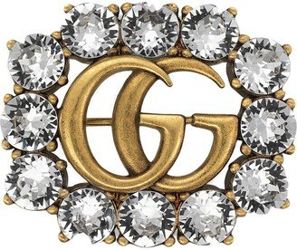 Metal Double G brooch with crystals