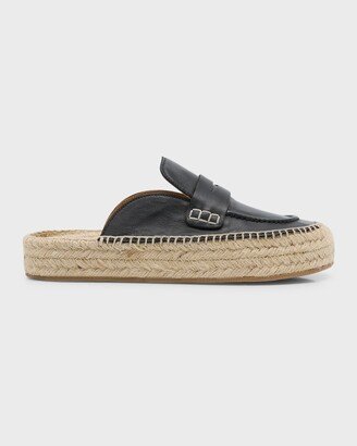 Leather Penny Loafer Espadrille Mules