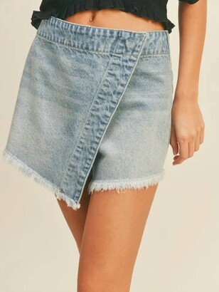 Miou Muse Denim Wrapped Skort In Blue