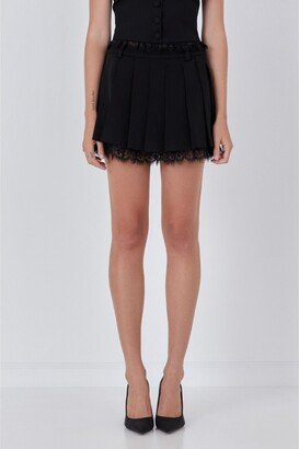 Women's Peekaboo Lace Pleated Skort