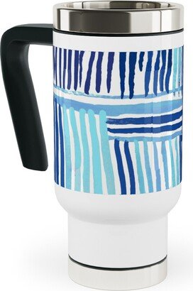 Travel Mugs: Linear Meditation Travel Mug With Handle, 17Oz, Blue