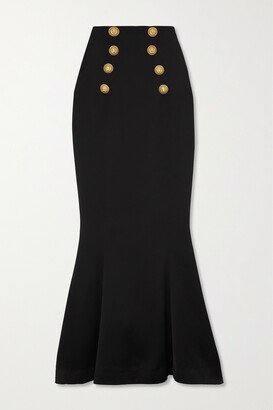 Button-embellished Wool Maxi Skirt - Black