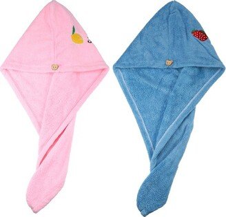 Unique Bargains Soft Hair Towel Wrap Microfiber Lemon Pattern for Wet Long Thick Curly Hair 2 Pcs Pink Lake Blue