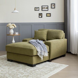 IGEMAN Oversized Velvet Chaise Lounger Comfort Sleeper Sofa with Pillow and Soild Wood Legs