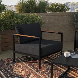 Taylor & Logan Metal Frame Patio Chair with Teak Arm Accents and Plush Cushions