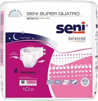 Seni Super Quatro Incontinence Briefs, Overnight Protection, Unisex, Medium, 10 Count, 1 Pack