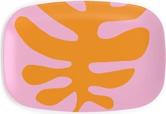 Serving Platters: Funky Leaf - Orange And Pink Serving Platter, Pink