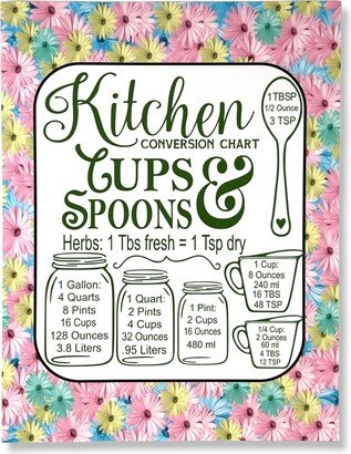 Inch Magnet Kitchen Measurements Conversion Chart Cups & Spoons Pastel Daisy Flowers